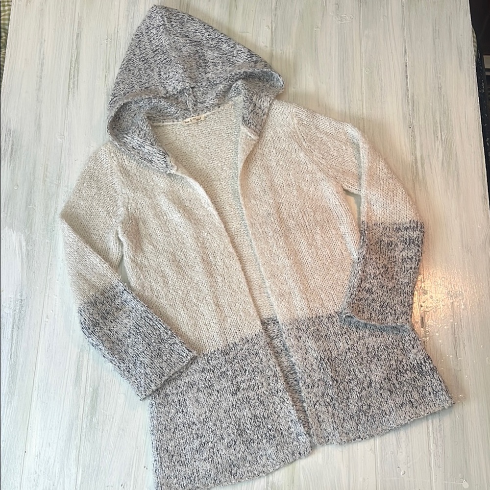 Hem & Thread Gray and Cream Hooded Cardigan
